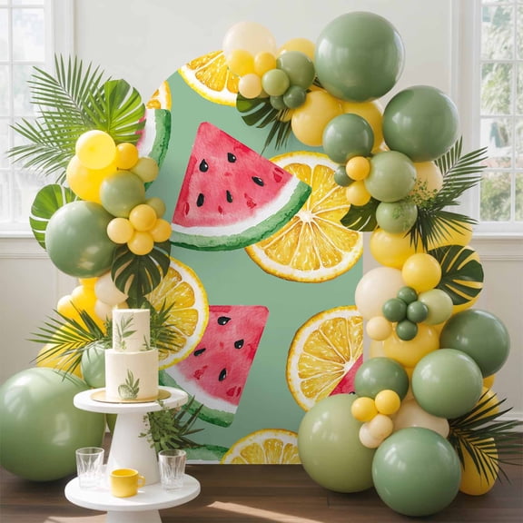 Watermelon Lemon Arch Backdrop Cover, 6.6FT, Summer Watercolor Fruit Rustic Spandex Arch Covers Double-Sided Backdrop for Wedding Birthday Party Photo Background Decoration