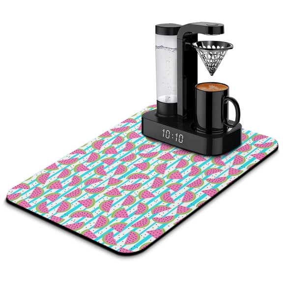 Watermelon Lovers Dish Drying Mat, Tropical Fruit Print Fresh Summer Party Kitchen Mat
