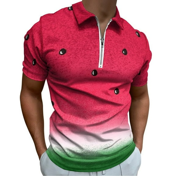 Watermelon Lovers Men Zipper T-shirt Summer Casual Short Sleeve T-shirt Top