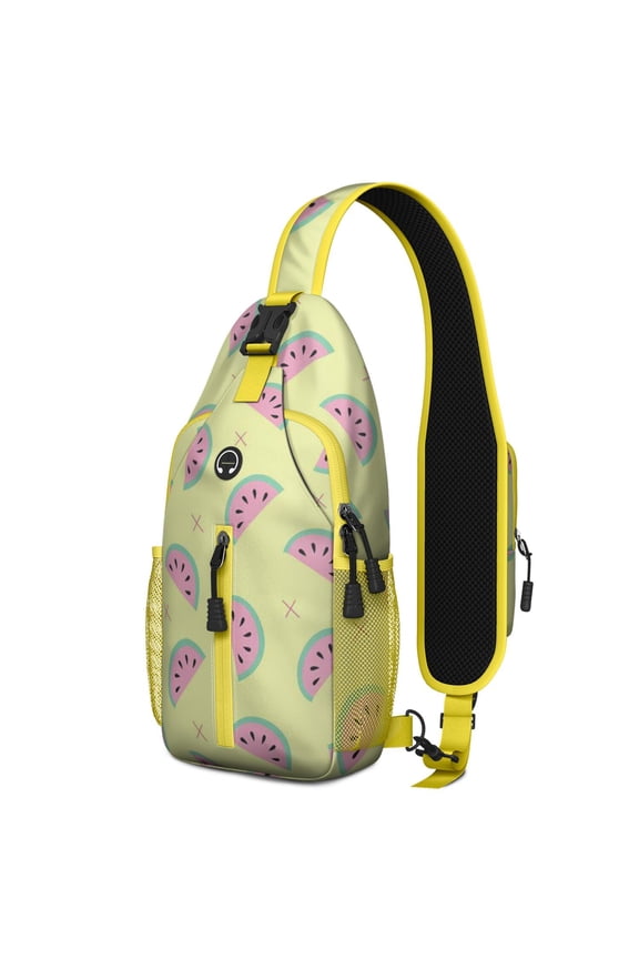 Watermelon Lovers Sling Backpack with Summer Fruit Pattern, Tropical Cute Watermelon Print Crossbody Daypack, Aesthetic Sunshine Beach Design, Lightweight and Adjustable Strap