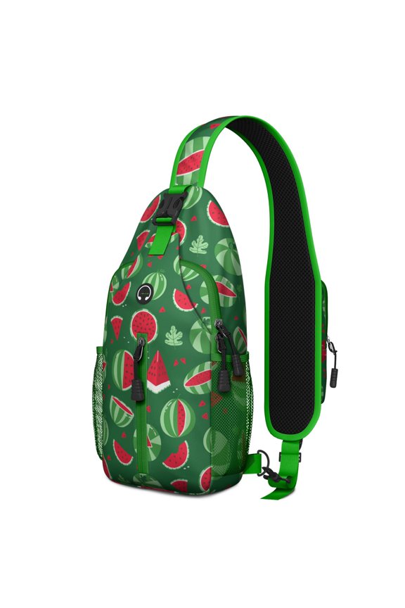 Watermelon Lovers Summer Fruit Pattern Sling Backpack, Tropical Cute Watermelon Print Crossbody Daypack, Aesthetic Sunshine Beach Design, Lightweight and Durable
