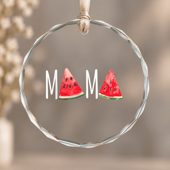 Watermelon Mama Mother's Day Melon Fruit Christmas Ornament, Family Memory Decor, Circle Glass Ornament