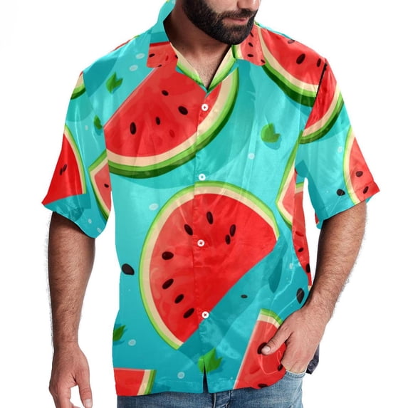 Watermelon Men's Casual Button Down Short Sleeve Printed Summer Beach Shirts