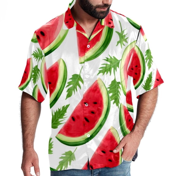 Watermelon Men's Casual Printed Button Down Short Sleeve Summer Beach Shirt, Unisex