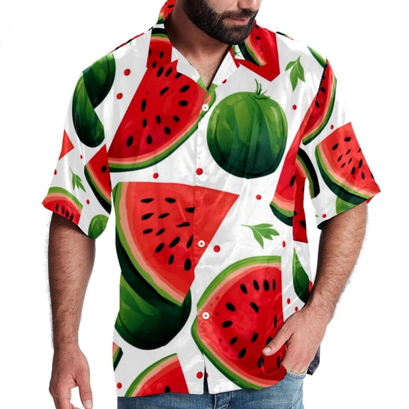 Watermelon Men's Short Sleeve Hawaiian Beach Shirt Casual Printed Button Down Summer Unisex Casual Shirt