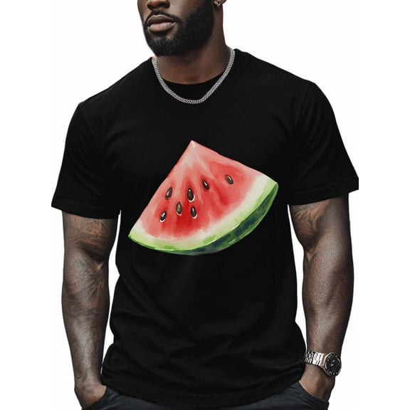 Watermelon Men's T Shirts T-Shirt for Men Crew Neck Tees Cotton Tops, Black, S