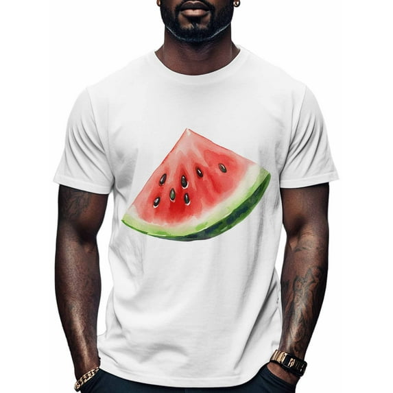 Watermelon Men's T Shirts T-Shirt for Men Crew Neck Tees Cotton Tops, White, 3XL