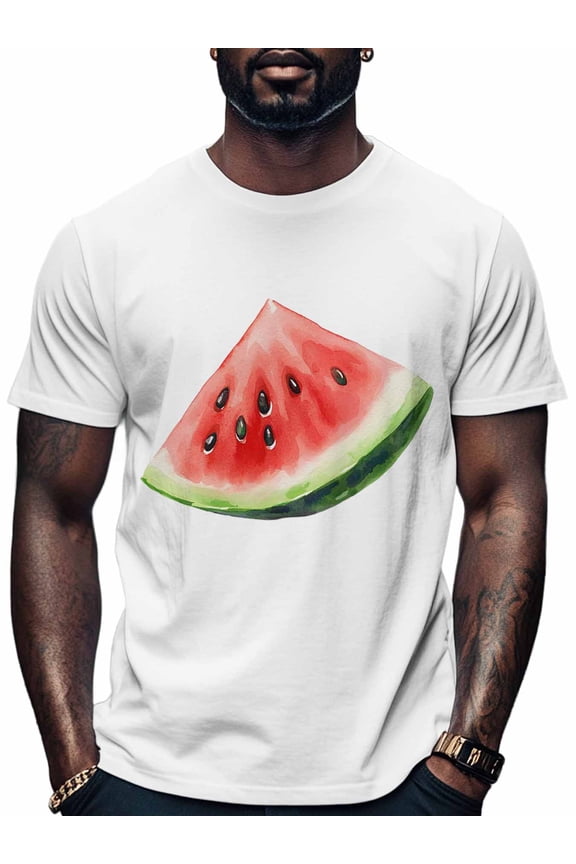 Watermelon Men's T Shirts T-Shirt for Men Crew Neck Tees Cotton Tops, White, 3XL