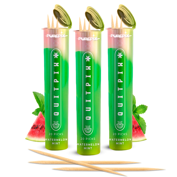 QuitPix Extra-Thick Flavored Toothpicks – Watermelon Mint | Nicotine-Free, Sugar-Free, Vegan | 3 Pack