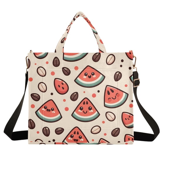 Watermelon Nuts Corduroy Tote Bag Handbag Large Messenger Bag Shoulder Crossbody Zipper Bag Purse