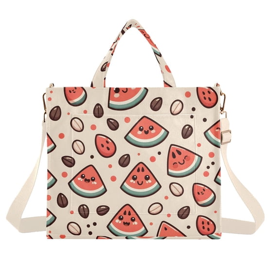 Watermelon Nuts Corduroy Tote Bag Handbag Large Messenger Bag Shoulder Crossbody Zipper Bag Purse