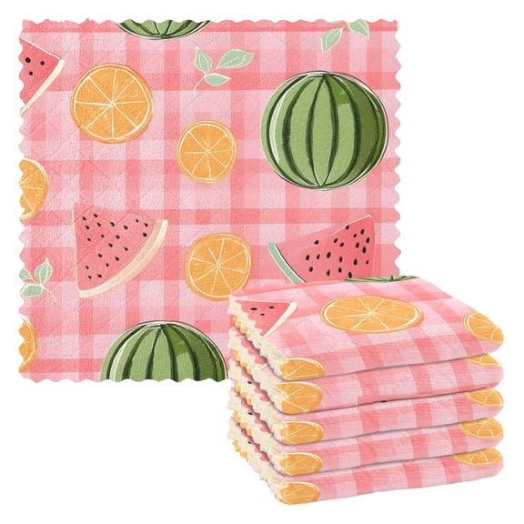 Watermelon Orange Pattern Dish Towels 6 Pack Kitchen Cleaning Dish Cloths Absorbent Reuseable Cleaning Cloths 11'' x 11''
