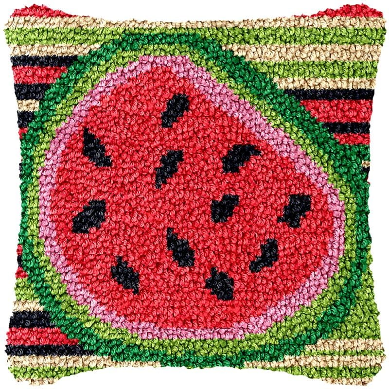 Watermelon Oval Latch Hook Pillow Cover Kits for DIY Handmade Throw Pillow Cross Stitch Latch Hook Pillowcase Rug Kits with Preprinted Color Pattern Canvas Crochet Yarn Kits 17''X 17''(ch140)