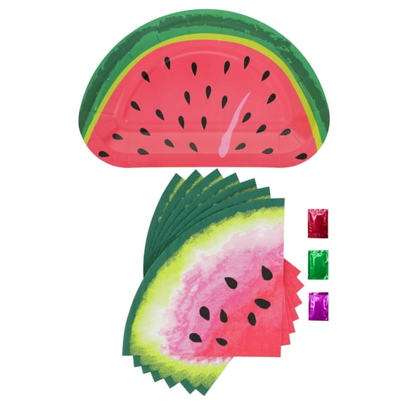 Watermelon Paper Plates 10Ct and Napkins 16Ct Set of 2, Fruit Slice Shaped Summer Party Supplies for BBQ Picnic Beach Pool Birthday Luau Outdoor Events w/ Snoep in Beperkte Oplage