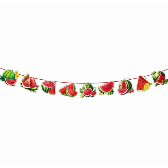 Watermelon Party Banner Garland, Fruit Theme Decoration, Summer Birthday Paper Bunting String