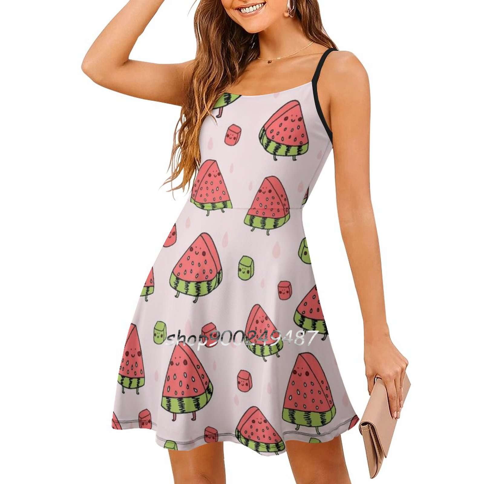 Watermelon Party Sweet Elegant Dress Women Korean Kawaii Square Collar