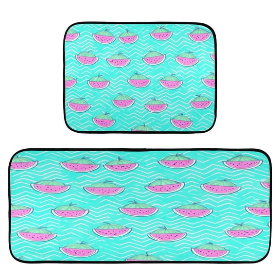 Watermelon Pattern 2-Piece Kitchen Carpet Mat Set, Non-Slip Memory Foam, Soft for Kitchen and Living Room Use