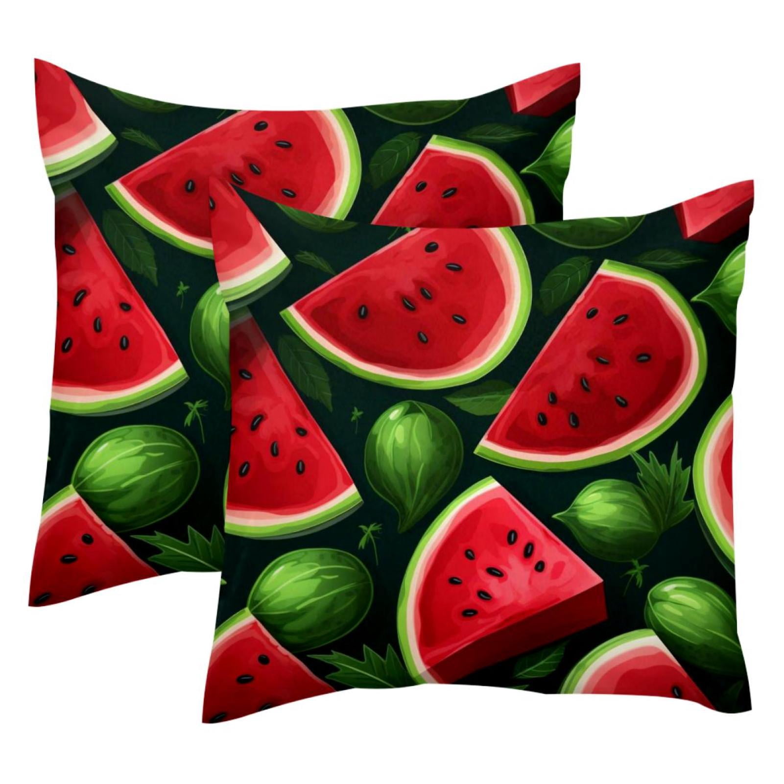 Watermelon Slice Velvet Pillow - Realistic Soft Foam, 14.5 Inch Square, Great For Kids & Naps