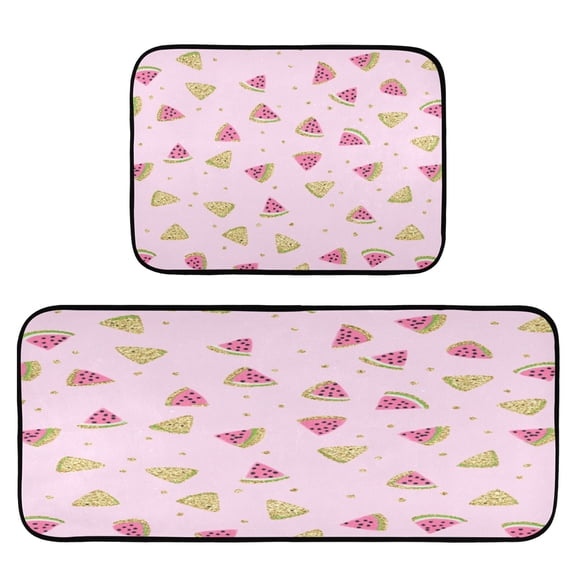 Watermelon Pattern Design 2-Piece Kitchen Carpet Mat Set, Non-Slip Memory Foam, Soft for Kitchen and Living Room Use