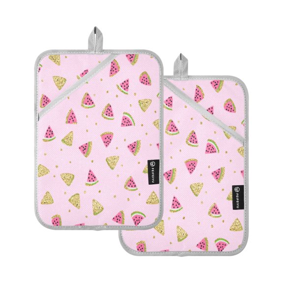 Watermelon Pattern Design 7x9.8in Pot Holder Set Heat-Resistant Oven Hot Pads Durable with Storage Loop