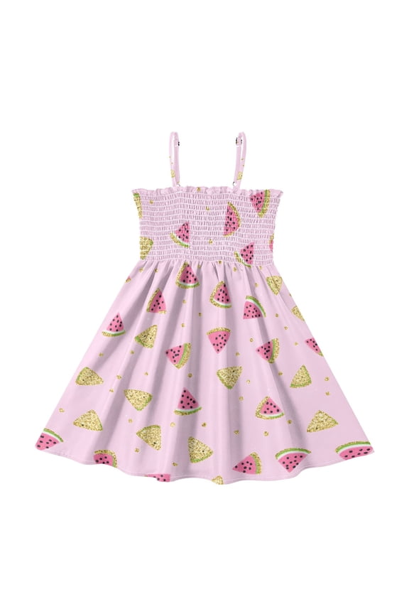 Watermelon Pattern Design Girls' Casual Dresses 2Y-8Y Sleeveless Ruffle Neck for Summer Daily Wear