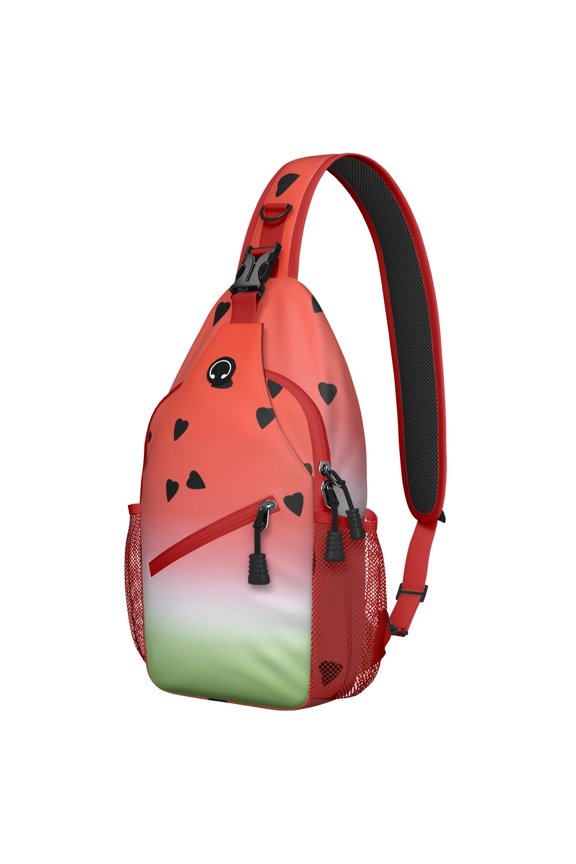Watermelon Pattern Lightweight Sling Backpack, Tropical Summer Fruit Print Crossbody Bag with Cute Sunshine Design, Durable and Multi-Layer Storage for Watermelon Lovers