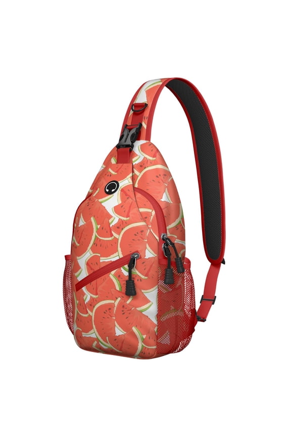 Watermelon Pattern Lightweight Sling Backpack, Tropical Summer Fruit Print Crossbody Bag with Cute Sunshine Design, Durable and Multi-Layer Storage for Watermelon Lovers