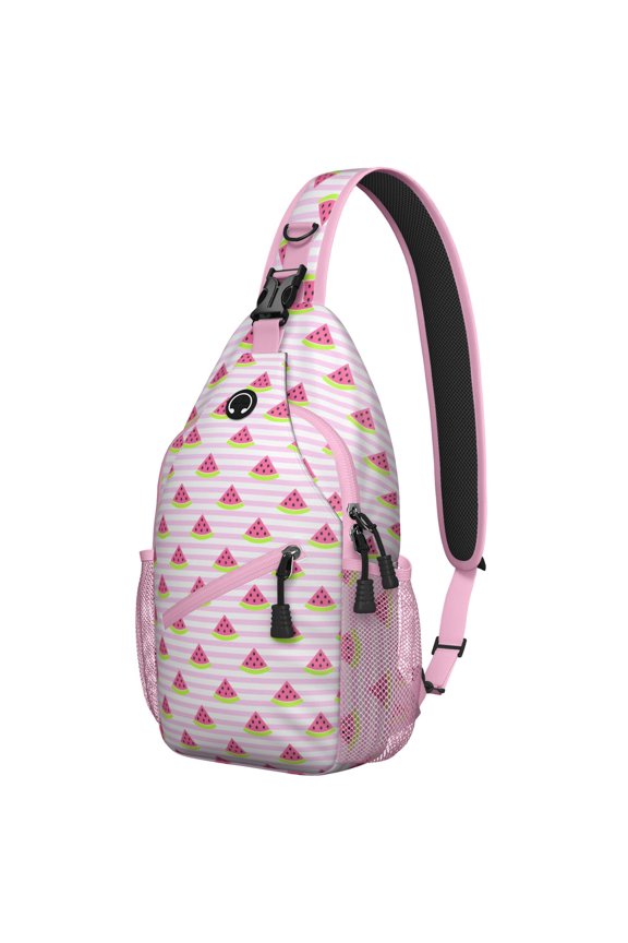 Watermelon Pattern Lightweight Sling Backpack, Tropical Summer Fruit Print Crossbody Bag with Cute Sunshine Design, Durable and Multi-Layer Storage for Watermelon Lovers