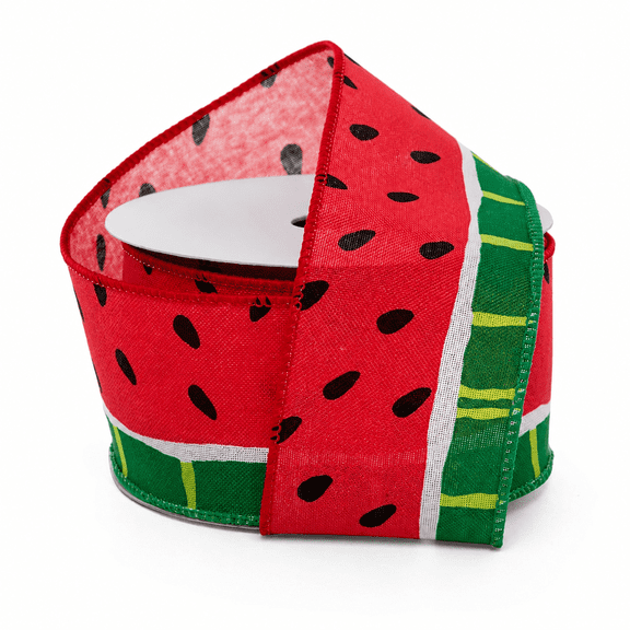 Watermelon Pattern Summer Wired Ribbon - 2 1/2" x 10 Yards, 4th of July, Wreath, Back to School, Picnic, BBQ, Fruit Party, Gift Wrap, Garland, Bows, Birthday, Anniversary, Church