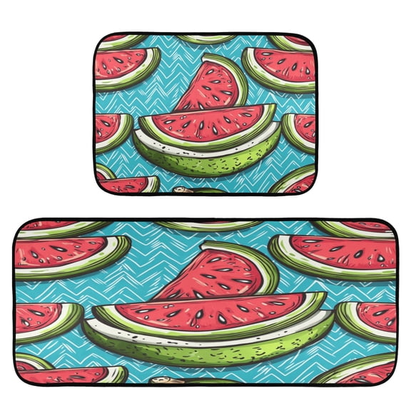 Watermelon Pattern Style 2-Piece Kitchen Carpet Mat Set, Non-Slip Memory Foam, Soft for Kitchen and Living Room Use