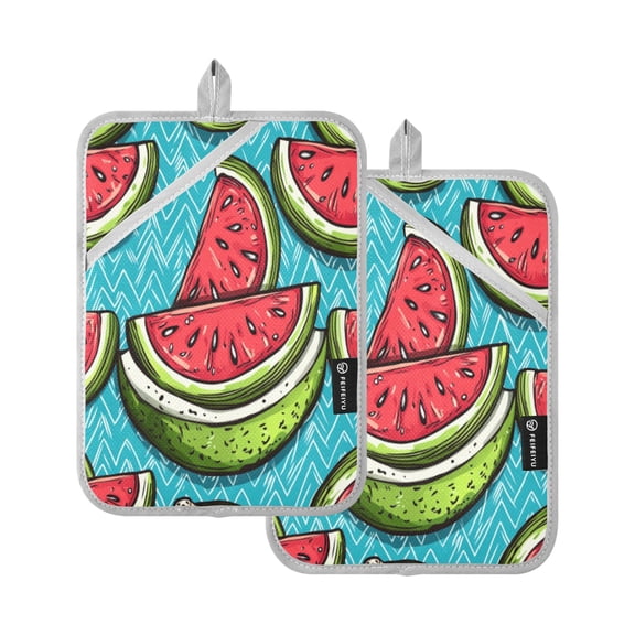 Watermelon Pattern Style 7x9.8in Pot Holder Set Heat-Resistant Oven Hot Pads Durable with Storage Loop