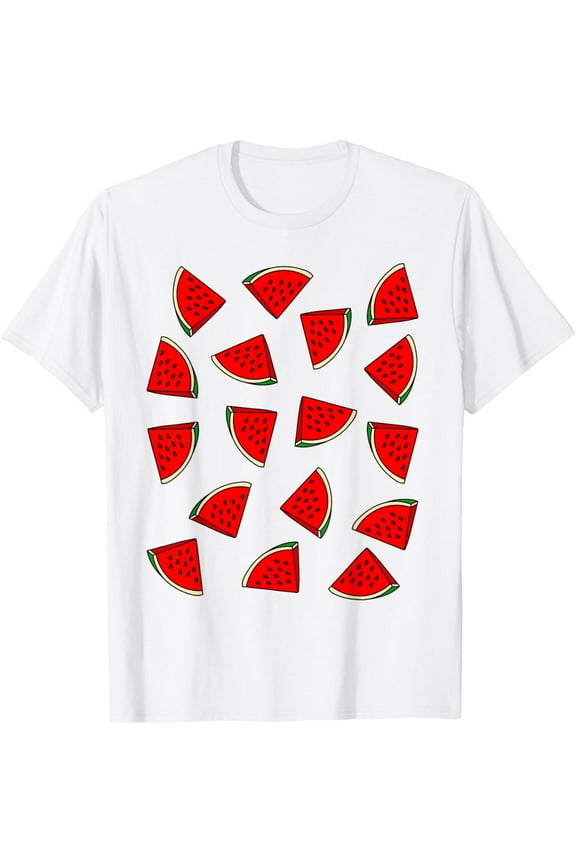 Watermelon Pattern Summer Fruitarian Lover Fruit Slice Seeds T-Shirt for Men Women Girls KidsMen's and women's pure cotton short-sleeved shirts