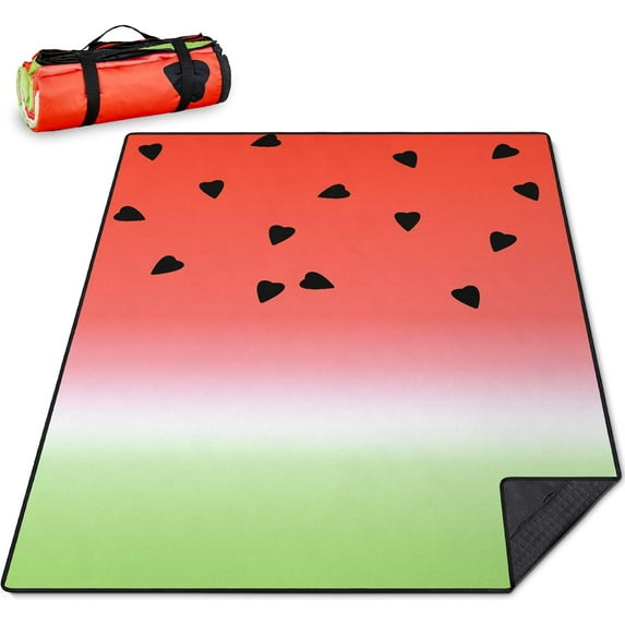 Watermelon Picnic Blankets Waterproof Foldable Picnic Blanket 80"x 80" Picnic Mat 3-Layer Thicking Outdoor Picnic Blanket Sandproof Lightweight Beach Picnic Blanket with Strap Machine Washable
