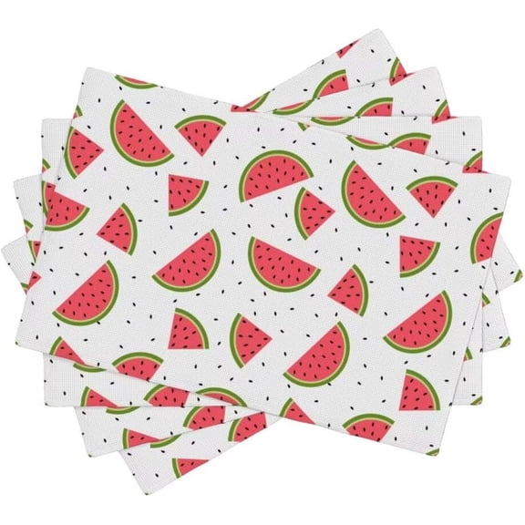 Watermelon Placemat, Summer Time Cartoon Fruit Watermelon Slices Print Table Place Mats for Kitchen Dining Room Table Farmhouse Summer Decorations, 12x18 Inch, 4PCS