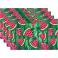 thumbnail image 1 of Watermelon Placemats Set of 4 Summer Fruit and Tropical Leaves Linen Washable Place Mats Rectangle Cloth Table Mat for Party Kitchen Dining Decoration Indoor Outdoor, 12x18 inch, 1 of 5