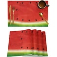 thumbnail image 1 of Watermelon Placemats Set of 4, Washable Woven Burlap Cloth Fabric Placemat for Square/Rectangle/Round/Oval Dining Table, Easy Clean Place Mats for Toddlers, Kids Red GreenBlack Summer Fruit Watercolor, 1 of 6