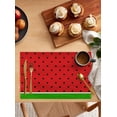 thumbnail image 1 of Watermelon Placemats Set of 4,Washable Woven Burlap Cloth Fabric Placemat for Square/Rectangle/Round/Oval Dining Table,Easy Clean Place Mats for Toddlers,Kids Red Green Summer Fruit Black Polka Dots, 1 of 6