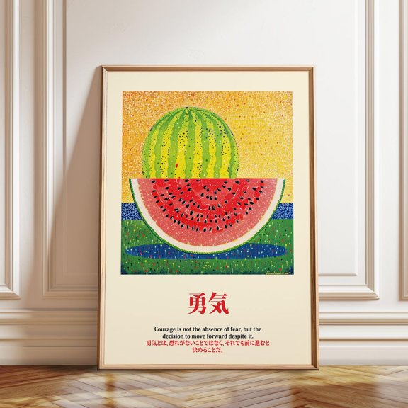 Watermelon Pop Art Japanese Courage Quote Motivational Art, Unframed Paper Poster 8x10in