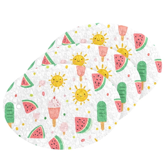 Watermelon Popsicle Pattern Cellulose Cleaning Sponge Set 3 Pack Compressed Kitchen Scrubber for Dishes