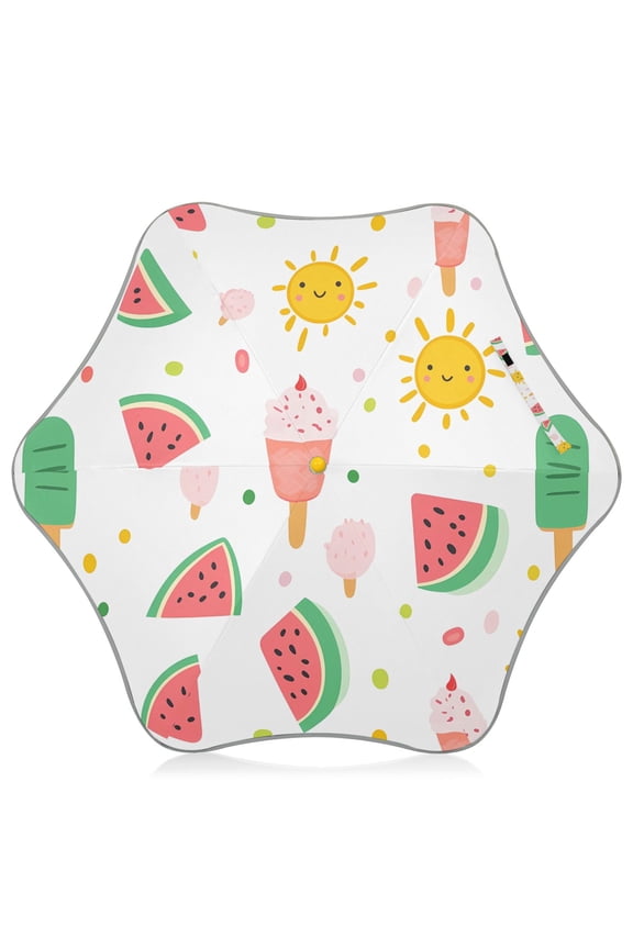 Watermelon Popsicle Pattern Kids Umbrella Rain Umbrella Clear Grip Handle Folding Umbrellas UV50+ 35in