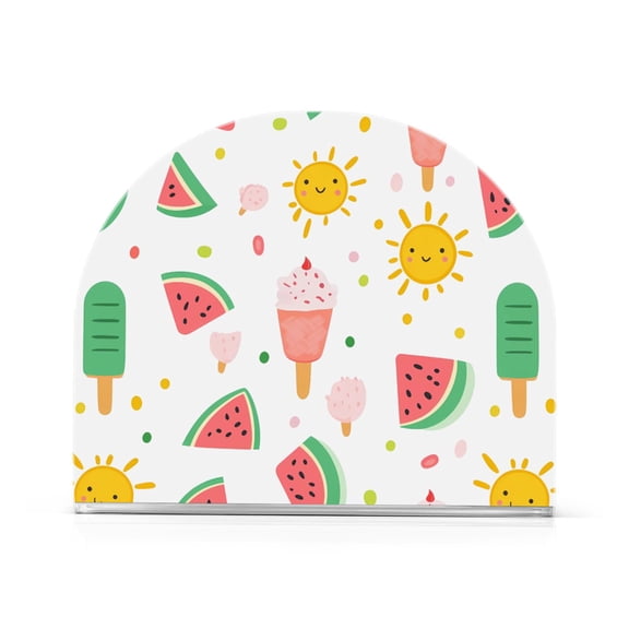 Watermelon Popsicle Pattern Napkin Holder Acrylic Napkin Dispenser Clear Modern Tabletop for Kitchen Counter 2 Pack