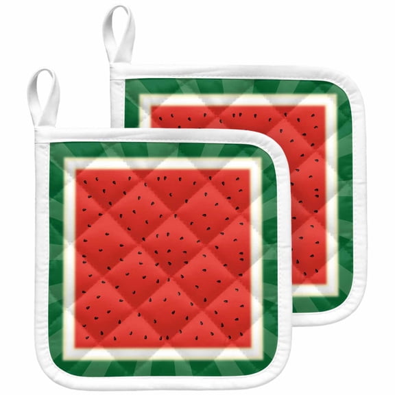 Watermelon Pot Holders for Kitchen Heatproof Potholder, 2 Pack Red Summer Fruits Watercolor Green Striped Hot Pads Multipurpose Oven Pads Cloth Potholders Trivet for Cooking and Baking
