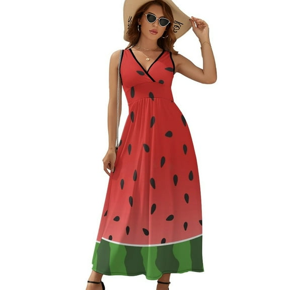 Watermelon Print Dress Summer Street Style Bohemia Long Dresses Female Sleeveless Printed Maxi Dress