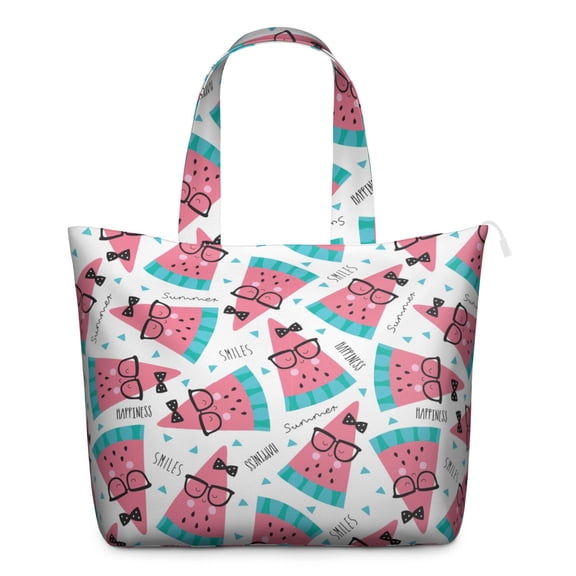 Watermelon Print Large Capacity Tote Bag - Lightweight Travel Weekender with Zipper Closure & Interior Pockets for Women