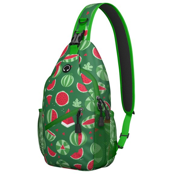 Watermelon Print Lightweight Sling Backpack for Travel and Outdoor Activities, Cute Tropical Fruit Pattern Crossbody Bag with Summer Sunshine Design, Durable Multi-Layer Storage for Watermelon Lovers