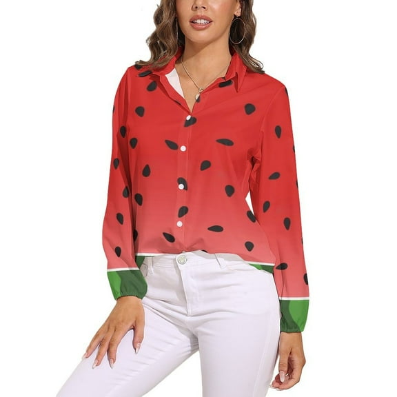 Watermelon Print Long Sleeve Blouse Woman Streetwear Casual Shirts Summer Oversize Woman Streetwear Clothing Birthday Present