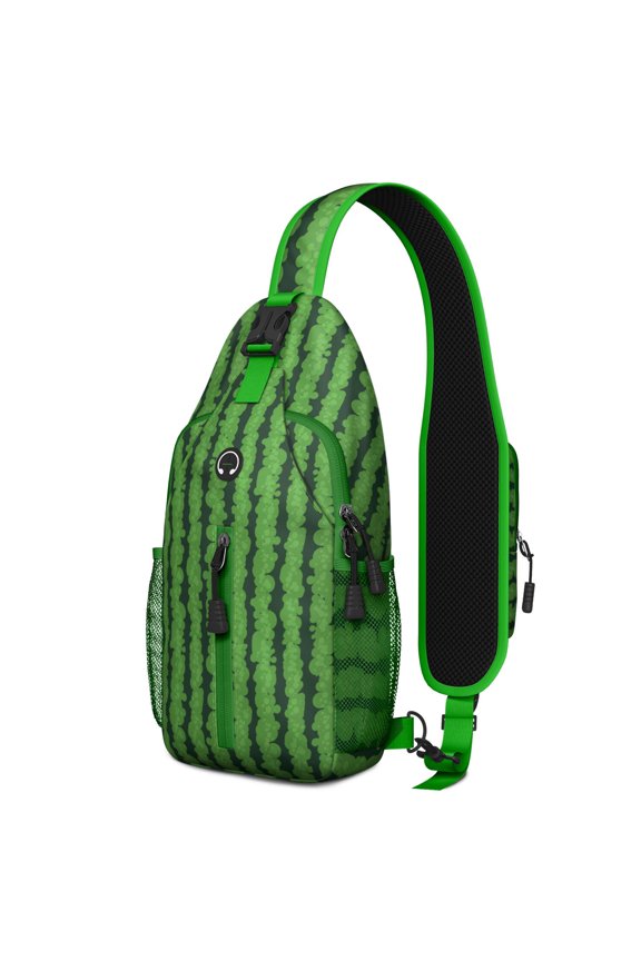 Watermelon Print Sling Backpack with Tropical Summer Fruit Pattern, Cute Watermelon Lovers Design Crossbody Daypack, Aesthetic Sunshine Beach Style, Lightweight and Durable