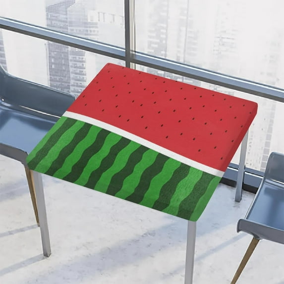 Watermelon Print Square Fitted Table Cover Elastic Tablecloth Reusable Waterproof Fabric Table Cloth for Dining Kitchen Party Indoor Outdoor, 34X34 Inch