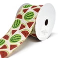 thumbnail image 1 of Watermelon Printed Wired Canvas Ribbon, 2-1/2-Inch, 10-Yard, Natural, 1 of 1
