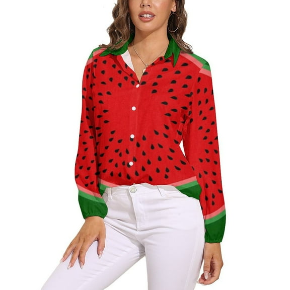 Watermelon Red And Bright Long Sleeve Blouse Woman Streetwear Casual Shirts Summer Oversize Woman Streetwear Clothing Birthday Present